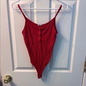 Red Button-Up Bodysuit